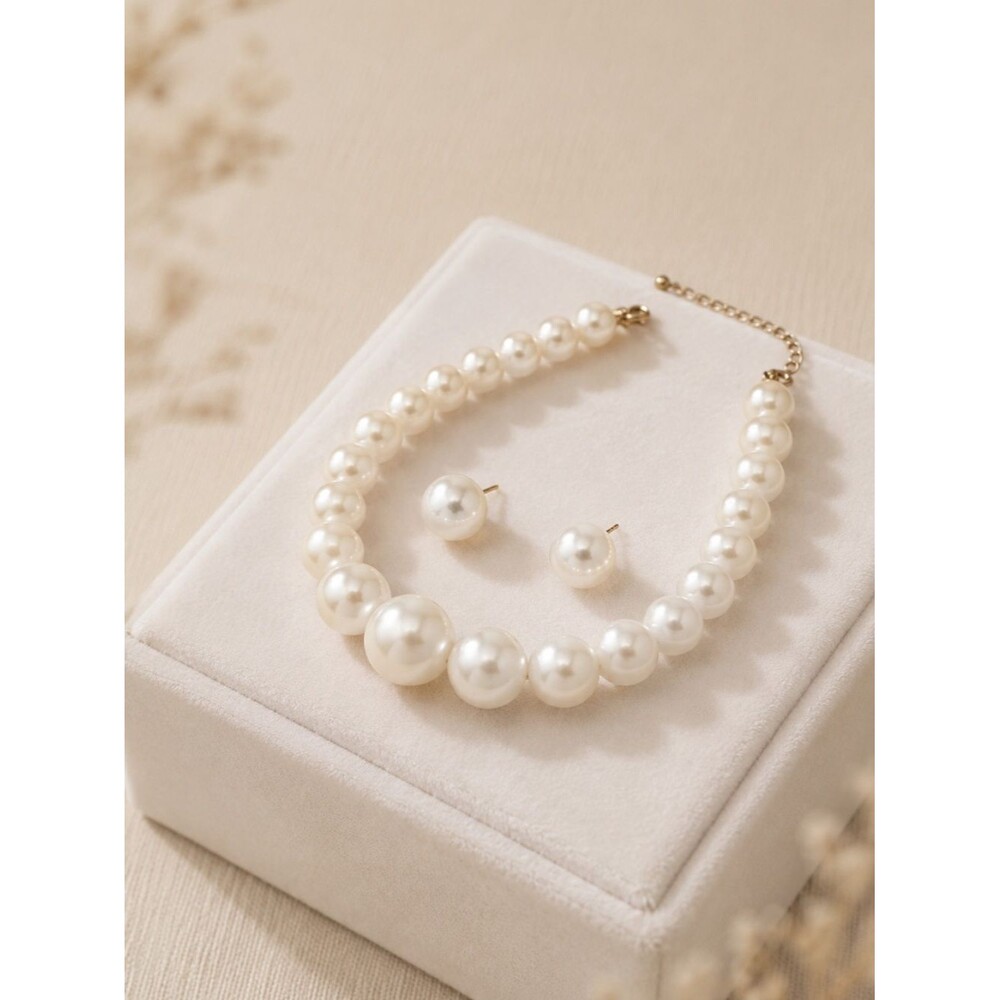 AAA Freshwater Pearl Necklace Earring Set Chunky Choker 16-18” Bridal Statement